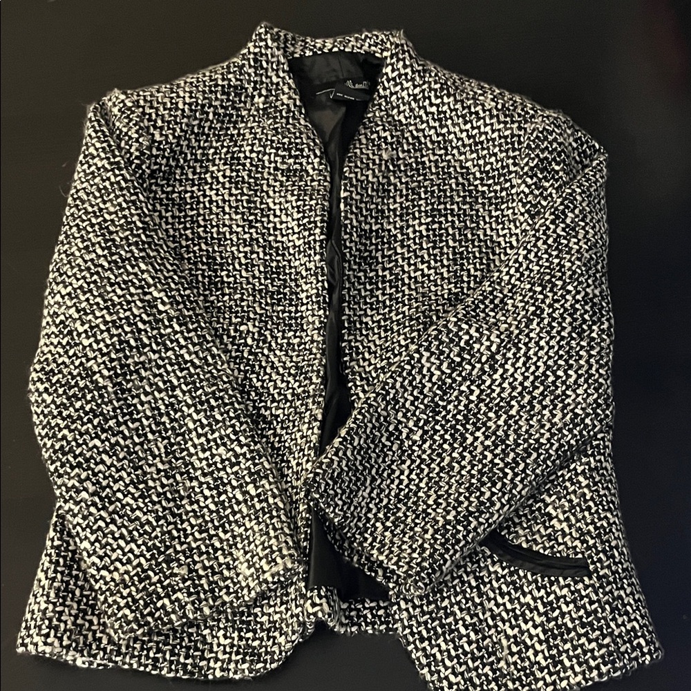 Willi Smith Black & White Tweed Open-Front Blazer